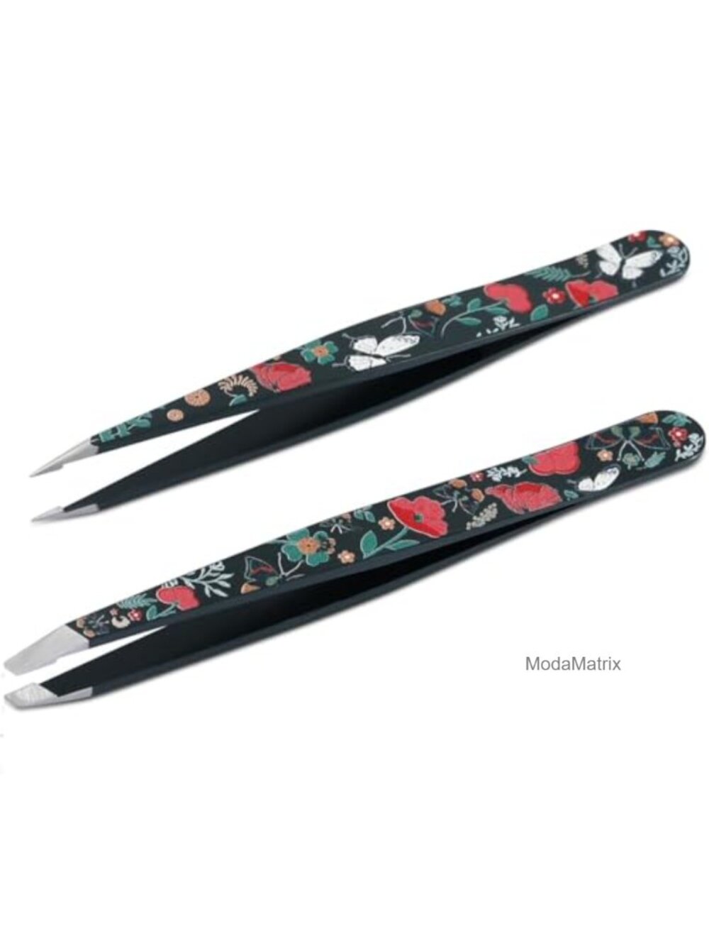 2-Pack Precision Tweezers Slant Pointed Tips Stainless Steel Hair Removal